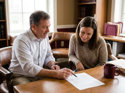 Lawyer discussing a document with a client